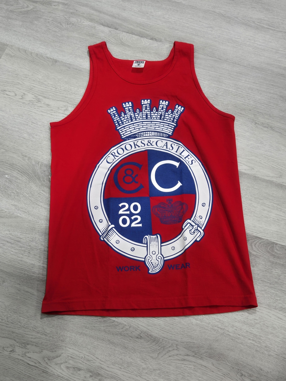 Crooks & Castles Red Tank with Navy & White Crest Graphic